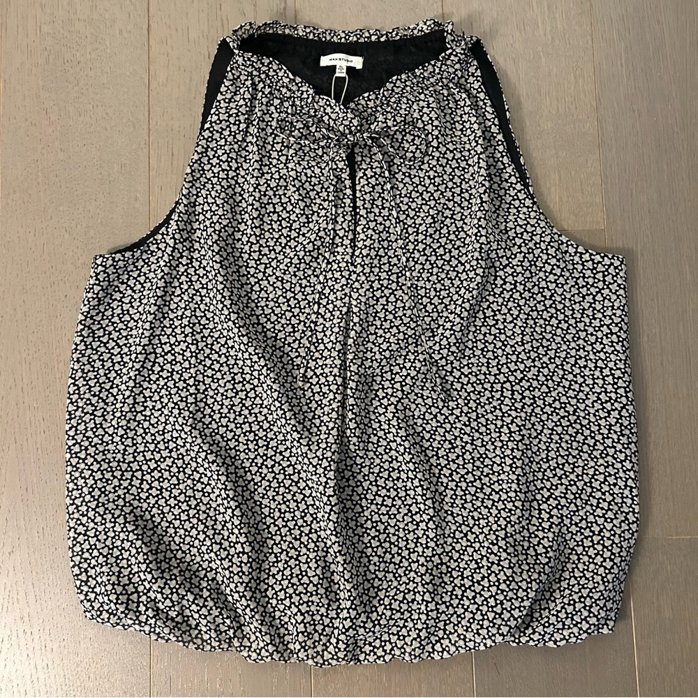 Max Studio Black White & Beige Polka Dot Sleeveless Blouse